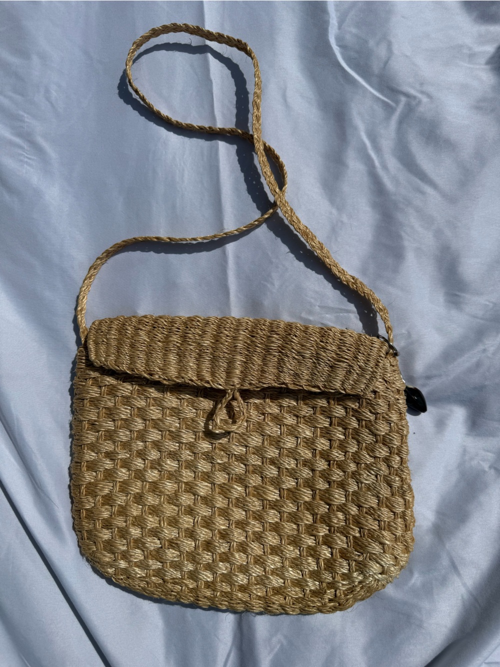 Woven Straw Crossbody Bag — Natural Tan